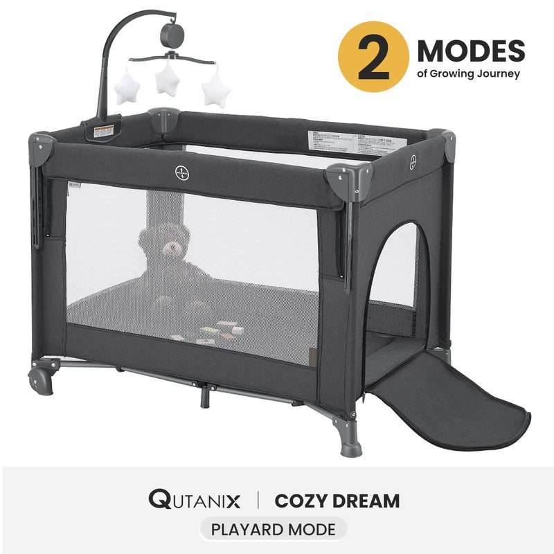 QUTANIX 2-in-1 Pack and Play with Mattress,Baby Bassinet Bedside Sleeper, Bedside Bassinet & Baby Playpen, Easy Folding Portable Crib for Newborn to Toddlers (Dark Grey) - Image 3