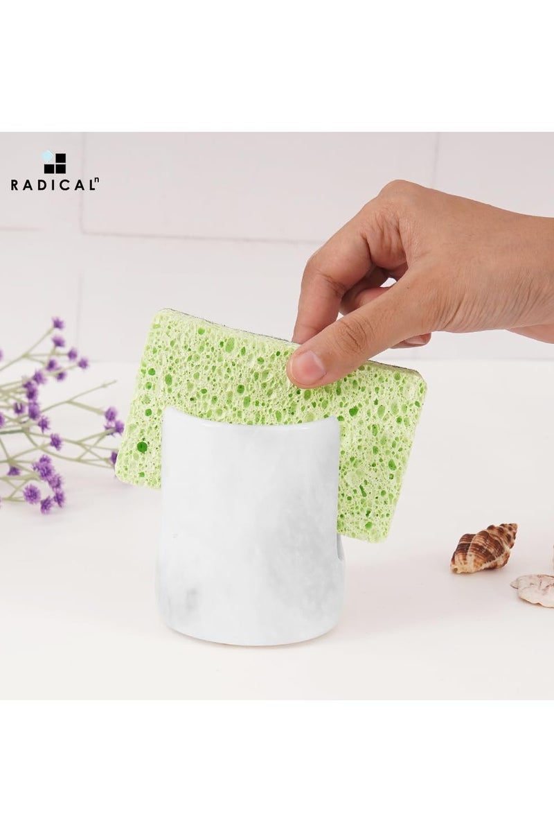 راديكالن حامل إسفنجة من الرخام الأبيض من Radicaln مقاس 3.5 بوصة مصنوع يدويًا لديكور المنزل - ديكور منضدة المطبخ مع حامل إسفنجة للأطباق - ديكور مطبخ ريفي، حامل إسفنج لحوض المطبخ - Image 4