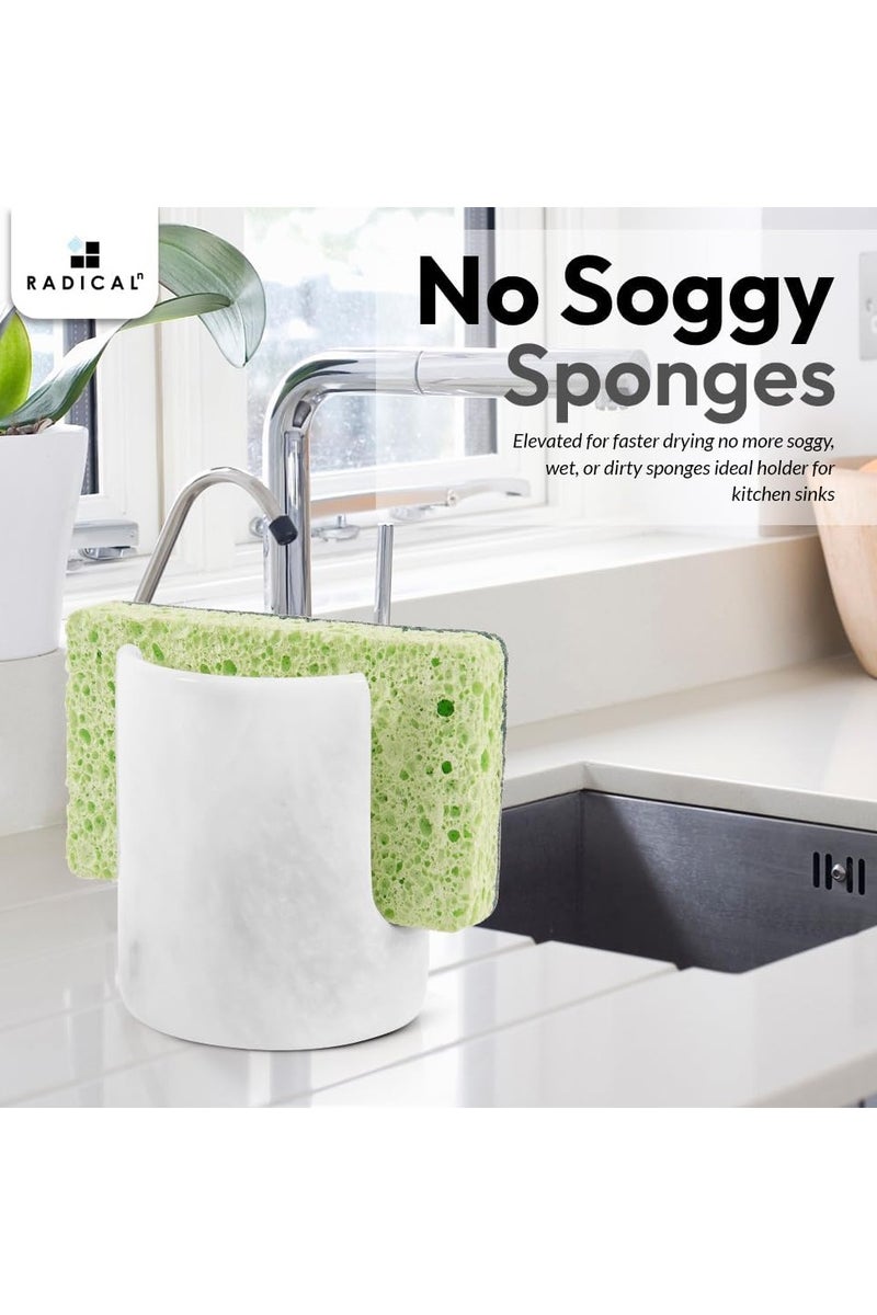 راديكالن حامل إسفنجة من الرخام الأبيض من Radicaln مقاس 3.5 بوصة مصنوع يدويًا لديكور المنزل - ديكور منضدة المطبخ مع حامل إسفنجة للأطباق - ديكور مطبخ ريفي، حامل إسفنج لحوض المطبخ - Image 5
