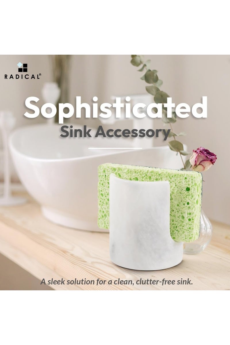 راديكالن حامل إسفنجة من الرخام الأبيض من Radicaln مقاس 3.5 بوصة مصنوع يدويًا لديكور المنزل - ديكور منضدة المطبخ مع حامل إسفنجة للأطباق - ديكور مطبخ ريفي، حامل إسفنج لحوض المطبخ - Image 2