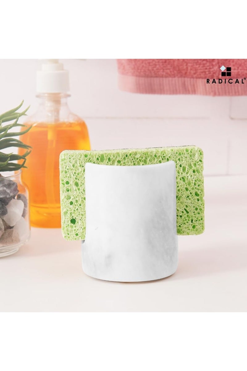 راديكالن حامل إسفنجة من الرخام الأبيض من Radicaln مقاس 3.5 بوصة مصنوع يدويًا لديكور المنزل - ديكور منضدة المطبخ مع حامل إسفنجة للأطباق - ديكور مطبخ ريفي، حامل إسفنج لحوض المطبخ - Image 3