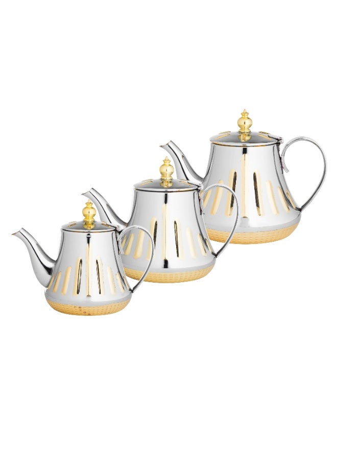 باصرة طقم براد ستانلس ستيل 3 قطع يد جانبي لون فضي ذهبي - Image 1