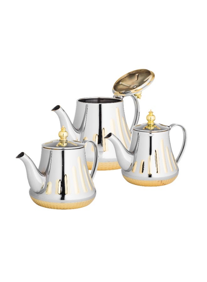 باصرة طقم براد ستانلس ستيل 3 قطع يد جانبي لون فضي ذهبي - Image 3