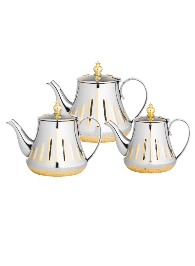 باصرة طقم براد ستانلس ستيل 3 قطع يد جانبي لون فضي ذهبي - Image 2