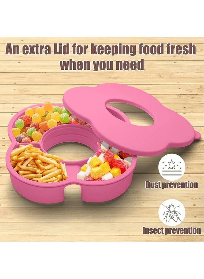 Light Pink 30OZ Silicone Snack Bowl with Lid Handle Floral Design Reusable Car Cup Holder Tray - Image 2