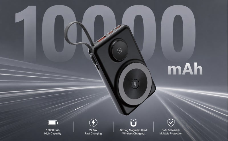 يوبلو بنك طاقة مغناطيسي من يو بلو بسعة 10000 مللي أمبير، شاحن لاسلكي محمول بمنفذ USB-C، بطارية احتياطية لأجهزة آيفون من سلسلة 15/16/17، وجالكسي S26/S25/S24، وإيربودز، أسود - Image 2