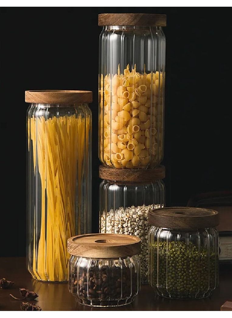 Borosilicate Stripe Glass Food Storage Jar With Acacia Wood Air Tight Lid, Set Of 3, 500 ML - pzsku/ZDFB50C00A29BD5832D1CZ/45/_/1675250038/900fb74d-e732-490f-8079-bc24df96e65e