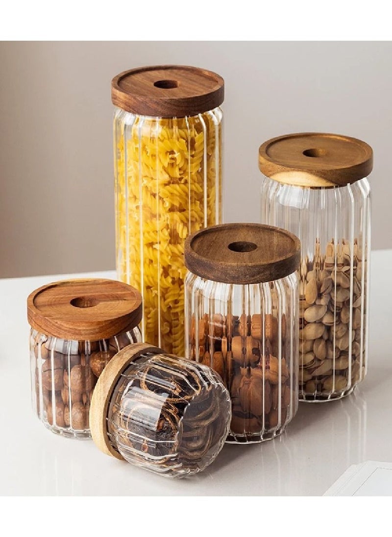 Borosilicate Stripe Glass Food Storage Jar With Acacia Wood Air Tight Lid, Set Of 3, 500 ML - pzsku/ZDFB50C00A29BD5832D1CZ/45/_/1675250041/5a428c1c-2e15-4ee7-87d2-566632e3752c