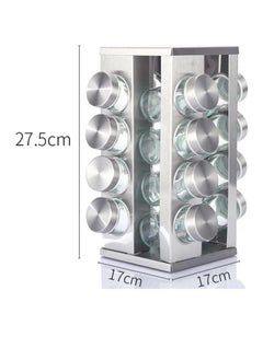 Bukela Square Spice Rack, 16 Spice Jars, Spice Rack can be rotated 360°, Spice jar with lid, 16 88ml Glass Spice Jars (17 * 17 * 27.5cm)  - Image 3
