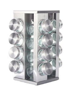 Bukela Square Spice Rack, 16 Spice Jars, Spice Rack can be rotated 360°, Spice jar with lid, 16 88ml Glass Spice Jars (17 * 17 * 27.5cm)  - Image 1
