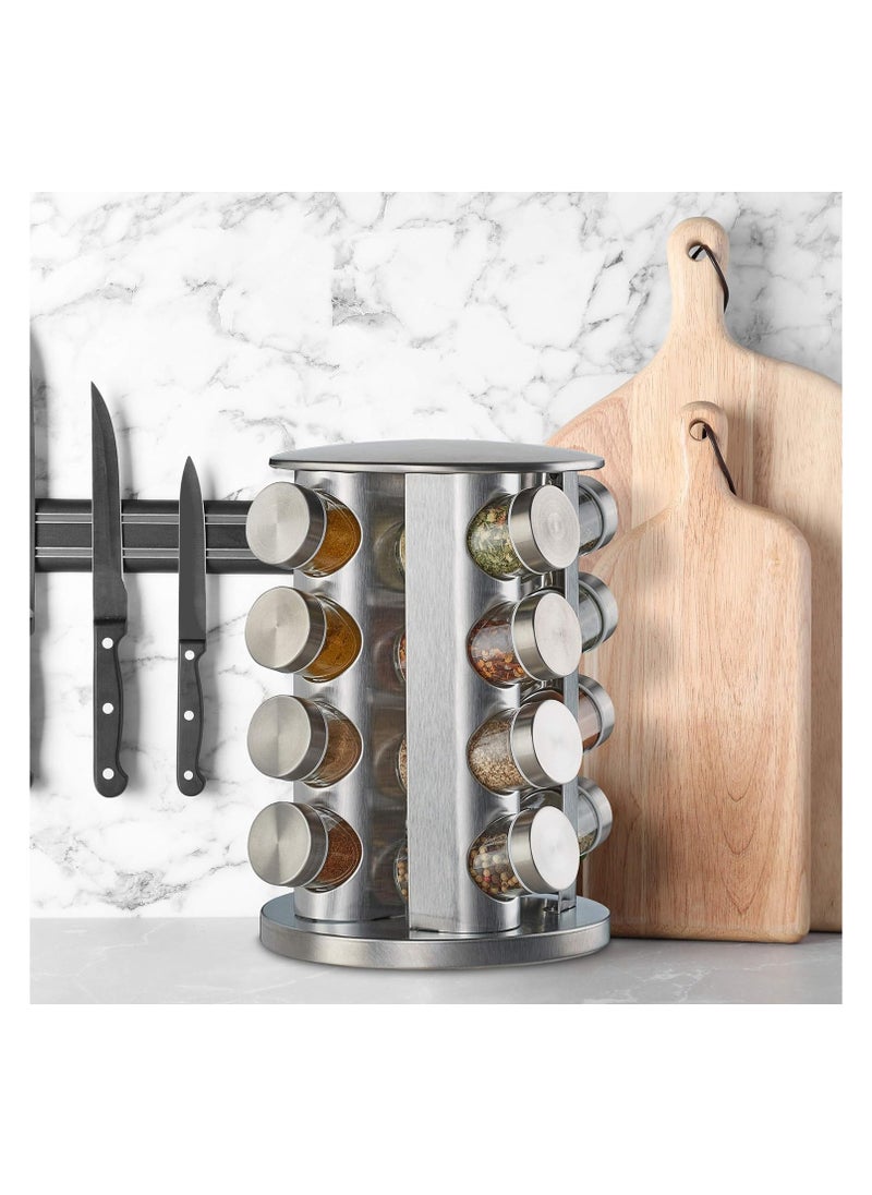Bukela - Square Spice Rack, 16 Spice Jars, Spice Rack can be rotated 360°, Spice jar with lid, 16 88ml Glass Spice Jars (17 * 17 * 27.5cm) - Image 1
