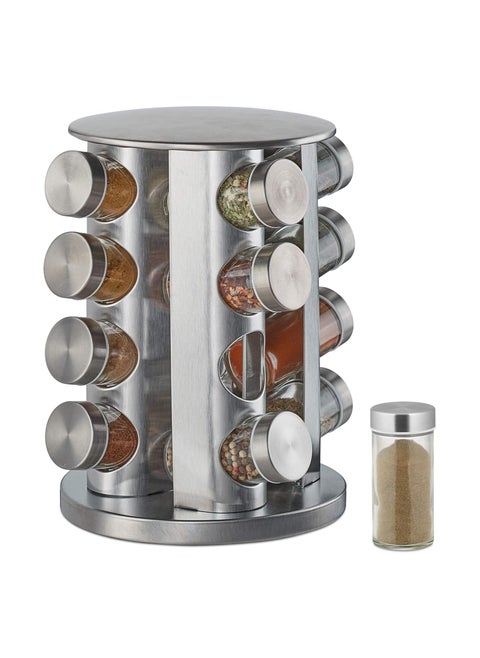 Square Spice Rack, 16 Spice Jars, Spice Rack can be rotated 360°, Spice jar with lid, 16 88ml Glass Spice Jars (17 * 17 * 27.5cm)