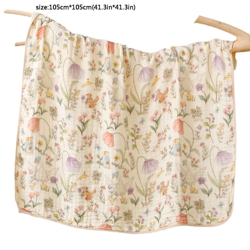 6 Ply Soft Cotton Quick Dry Bathroom Towel With Floral And Bunny Print Absorbent Breathable For Home Travel Camping Beach Holiday Gift - Image 5