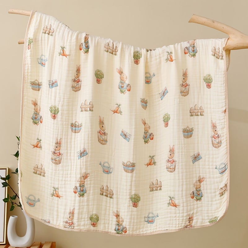 6 Ply Soft Cotton Quick Dry Bathroom Towel With Floral And Bunny Print Absorbent Breathable For Home Travel Camping Beach Holiday Gift - Image 1
