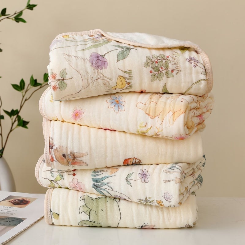 6 Ply Soft Cotton Quick Dry Bathroom Towel With Floral And Bunny Print Absorbent Breathable For Home Travel Camping Beach Holiday Gift - Image 4