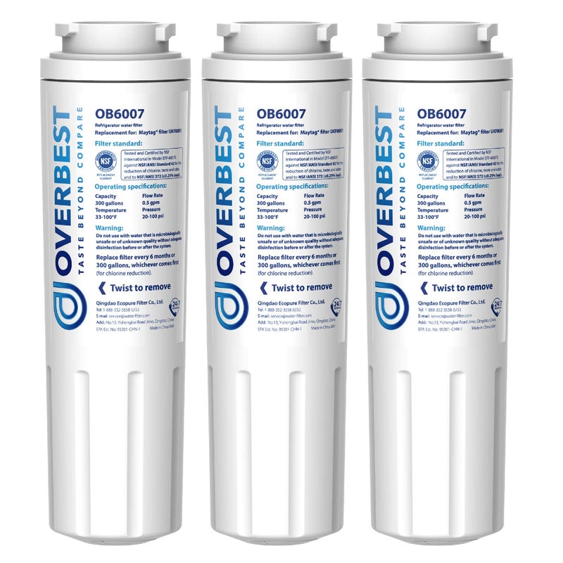 Overbest UKF8001 Replacement for EveryDrop by Whirlpool Refrigerator Water Filter 4 EDR4RXD1 Pack of 3