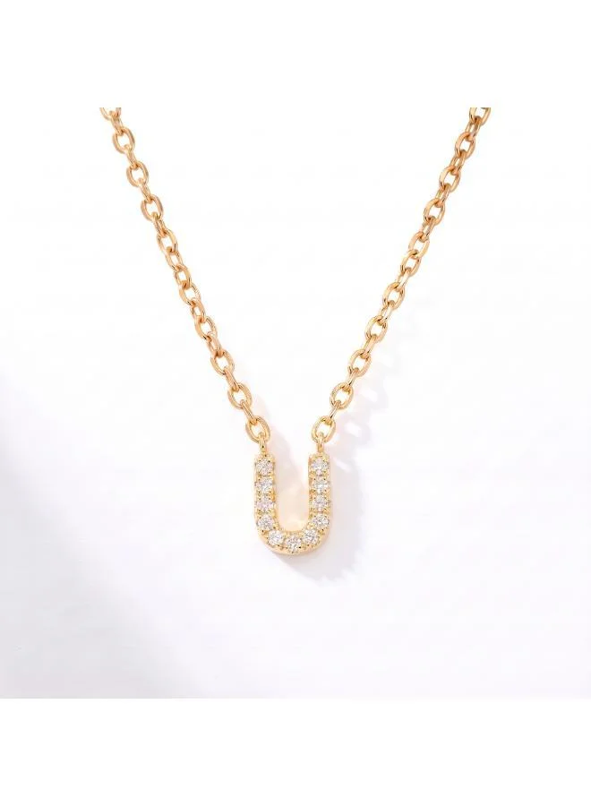 Letter U  Initial Pendant Necklace 18k Gold Plated