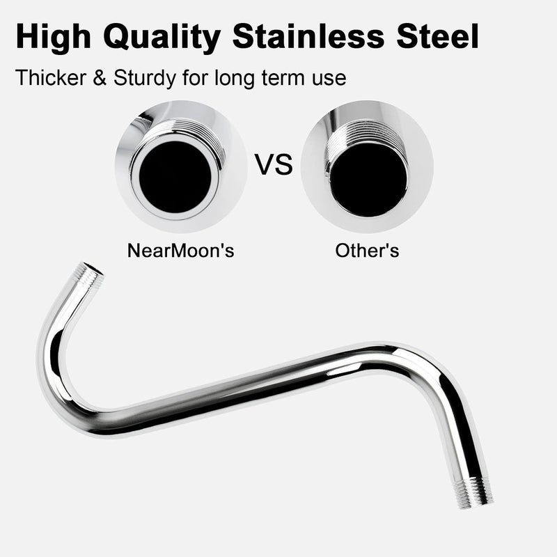 NearMoon S Shaped Shower Head Riser Arm, Shower Extender Arm with Flange, Standard 1/2" Connection- Bathroom Accessory, 10 Inch (1 Pack, Chrome) - Image 4