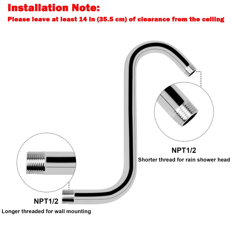 NearMoon S Shaped Shower Head Riser Arm, Shower Extender Arm with Flange, Standard 1/2" Connection- Bathroom Accessory, 10 Inch (1 Pack, Chrome) - Image 3