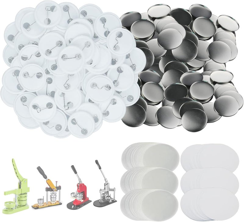 Mostme 300 Sets 25mm/1 inch Button Supplies Button Parts for Buttons Maker Machine 25mm, Round Badge Blank Buttons Pins, Includes Plastic Pin Back Cover, Metal Cover, Clear Film&Blank Paper - Image 1