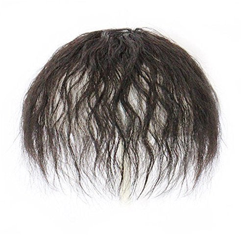Remeehi Fluffy Nature Look Curly Hairpiece Clip ON Human Hair Toppers With Bangs Replacement Wiglet Toupee for Thin Hair Thin 710cm,17cm Natural Color - Image 3