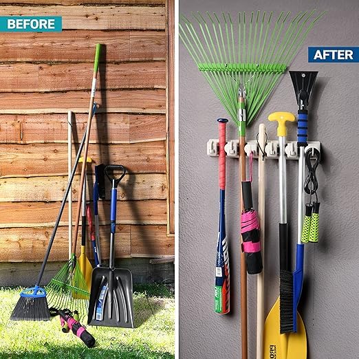 Nexosity Plastic MopBroom Holder5 Position with 6 Hooks Garage Wall Mount Storage Holds Up to 11 Tools Hanging ShelvesGarage Storage Systems for Garage Shelving Ideas - Image 3