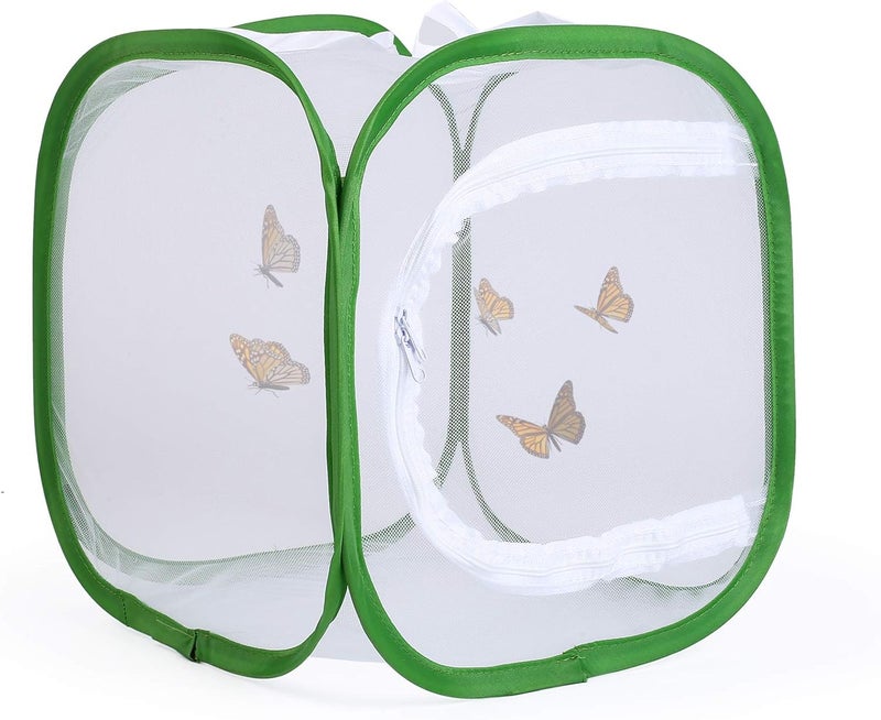 RESTCLOUD 12" Butterfly Habitat Insect Cage Caterpillars Enclosure Pop-up 12 x 12 x 12 Inches Tall 6 Mesh Panels - Image 1