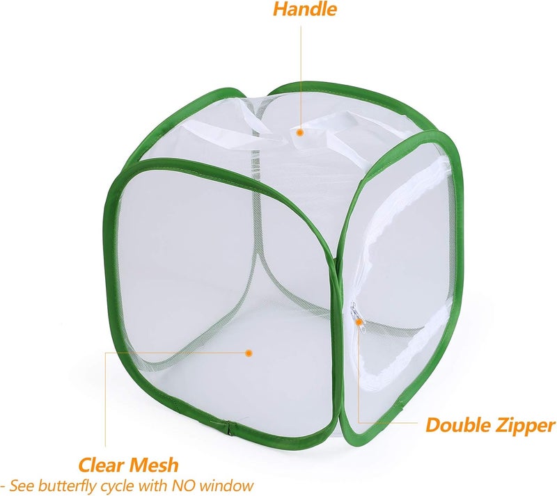 RESTCLOUD 12" Butterfly Habitat Insect Cage Caterpillars Enclosure Pop-up 12 x 12 x 12 Inches Tall 6 Mesh Panels - Image 2