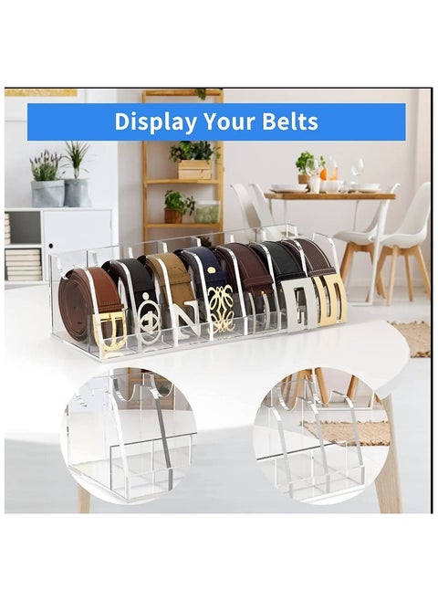 Belt Organizer Acrylic Clear Belt Case Storage Holder for Closet and Drawer 7 Compartments Belt Box Container