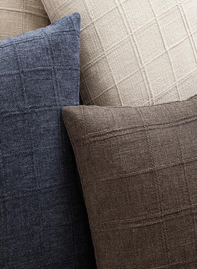 Foindtower Set of 2 Decorative Linen Check Throw Pillow Covers Neutral Farmhouse Vintage Cushion Covers Modern Boho Home Decor for Sofa Chair Couch Bedroom Living Room,20×20 Inch,Dark Brown - Image 4