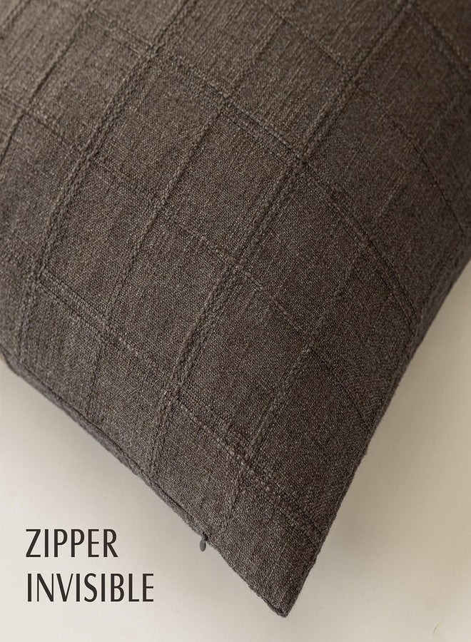 Foindtower Set of 2 Decorative Linen Check Throw Pillow Covers Neutral Farmhouse Vintage Cushion Covers Modern Boho Home Decor for Sofa Chair Couch Bedroom Living Room,20×20 Inch,Dark Brown - Image 3