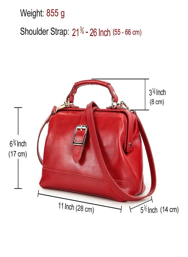 CONTACTS Doctor Bag for Women Genuine Leather Top Handle Purse Satchel Handbag Shoulder Bag Vintage Tote Bag with Metal Clasp Frame Opening (Red) - Image 5
