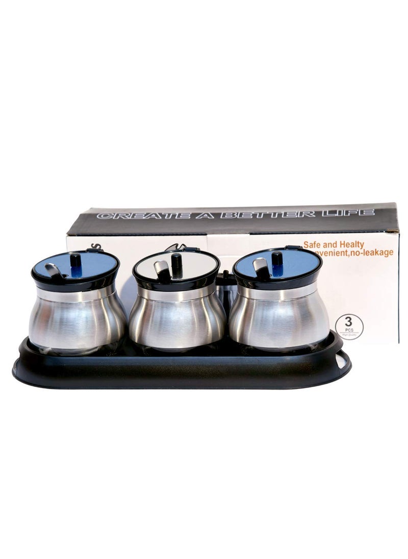 RHYDON RHYDON Stainless Steel Seasoning Containers Set Spice Jar Spice Rack Condiment Cruet Bottle Set Salt Pepper Sugar Storage Organizers with 3 Serving Spoons Kitchen Accessories  - Image 1