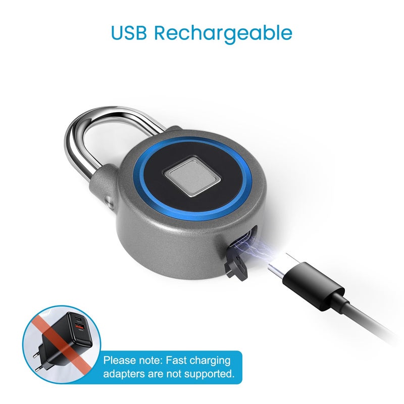 MEGAFEIS Fingerprint Padlock, Bluetooth Lock, Mobile APP, MEGAFEIS Smart Padlock with Keyless Biometric, Water Resistant, Suitable for Gym, Sports, Bike, School, Fence and Storage(Blue) - Image 4
