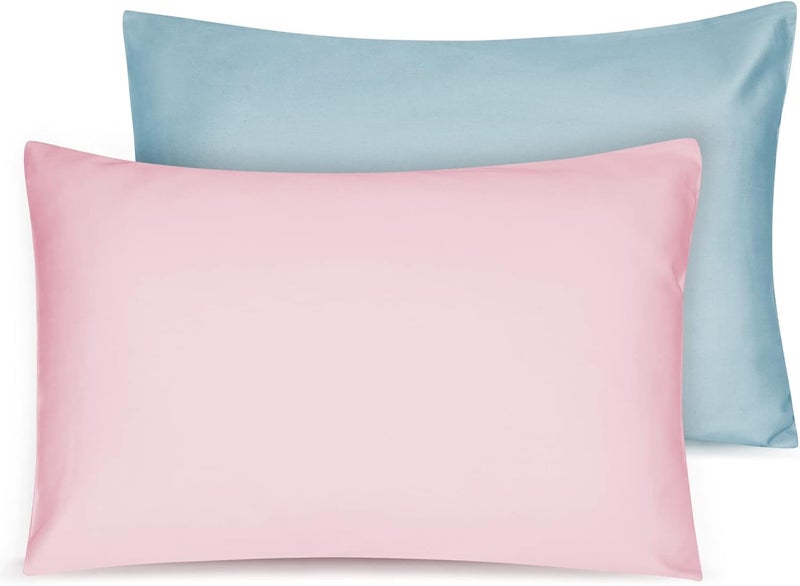 LULUSILK Soft Organic Cotton Toddler Pillowcases 14 X 20 Inches, Fit 13 X 18, 14 X 19 Pillows, Smooth Pearl Cotton Baby Pillowcases with Envelope Closure, Pink and Sterling Blue, Set of 2 - Image 1