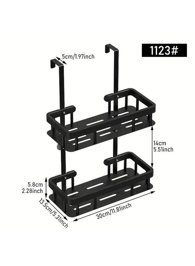 2 Tier No Drill Adjustable Shower Organizer Black Space Saving Shelf With Hooks - Image 4