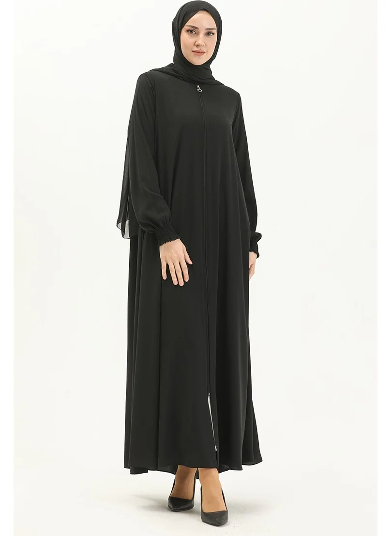 Sefa Merve Elasticated Sleeve Abaya 5049-01 Black