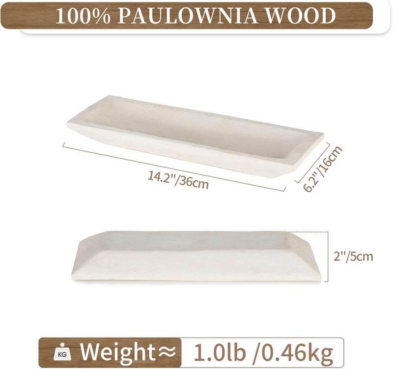 Hanobe Decorative Wood Dough Bowl Long Wooden Centerpiece Table Decorations Natural Candle Holder Tray Decor Rustic Unfinished Trough Centerpieces for Dining Room Kitchen - Image 5