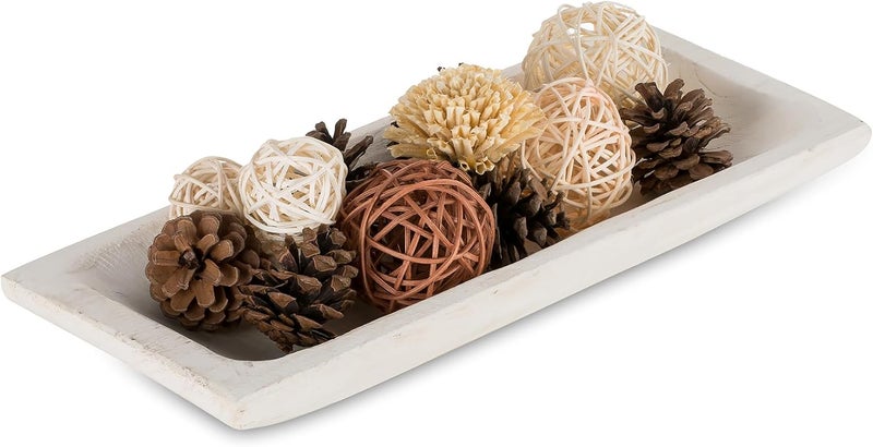Hanobe Decorative Wood Dough Bowl Long Wooden Centerpiece Table Decorations Natural Candle Holder Tray Decor Rustic Unfinished Trough Centerpieces for Dining Room Kitchen - Image 1