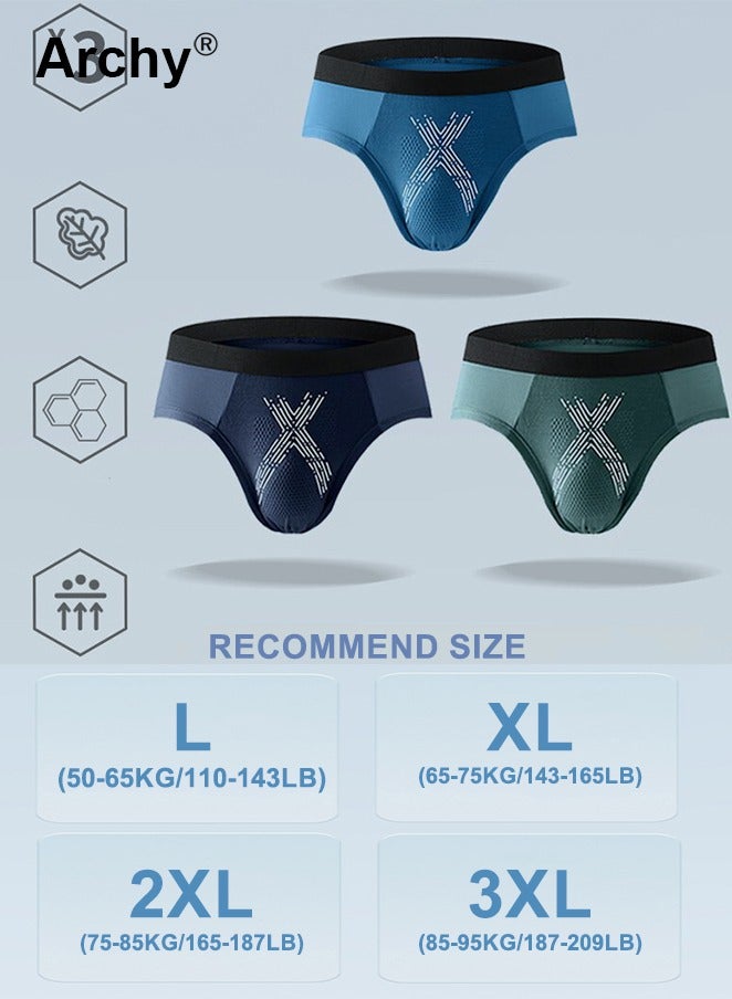 Archy 3 Pack Men’s Modal Graphene Breathable Briefs Antibacterial Inner Crotch Elastic Waistband Casual Mid-rise Underwear  - Image 2