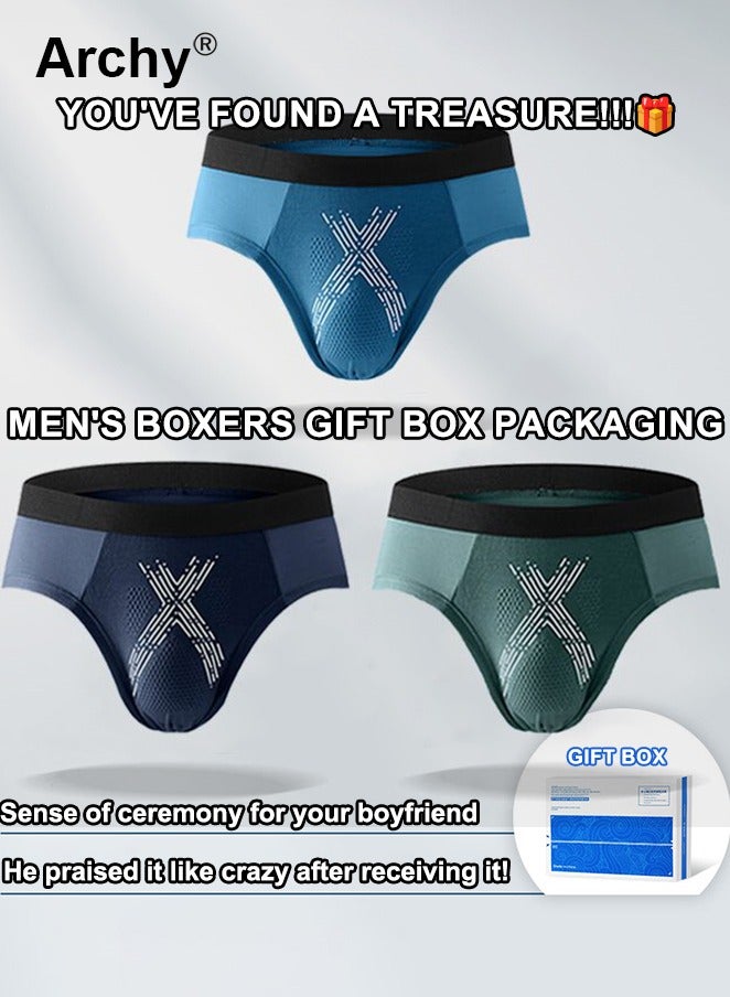 Archy 3 Pack Men’s Modal Graphene Breathable Briefs Antibacterial Inner Crotch Elastic Waistband Casual Mid-rise Underwear  - Image 1