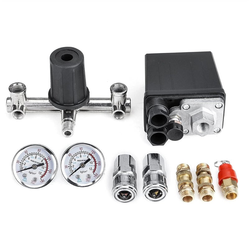 Air Valve 220V Air Compressor Pressure Switch Control Valve Manifold Regulator Gauges - Image 2