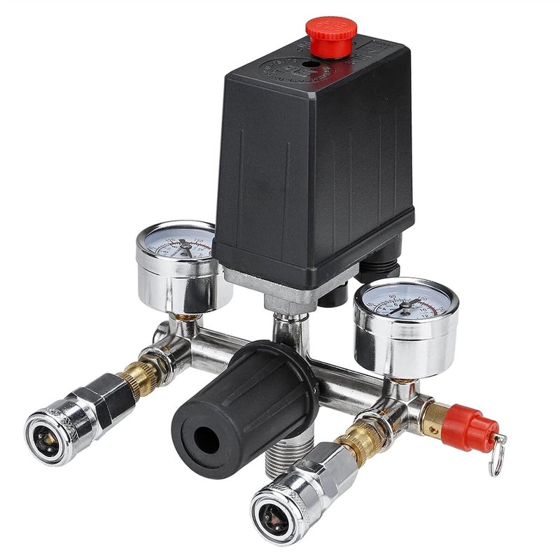 Air Valve 220V Air Compressor Pressure Switch Control Valve Manifold Regulator Gauges - Image 1