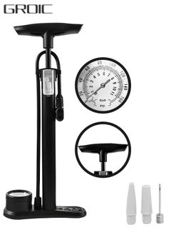 GROIC Bike Pump with Gauge - Portable Bicycle Tire Pump - 160 PSI Bike Air Pump with Presta and Schrader Valve, Multi-function Air Pump for Basketball/Football/Motorcycles/Car  - Image 1