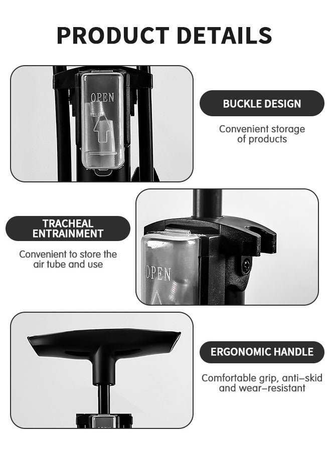 GROIC Bike Pump with Gauge - Portable Bicycle Tire Pump - 160 PSI Bike Air Pump with Presta and Schrader Valve, Multi-function Air Pump for Basketball/Football/Motorcycles/Car  - Image 4