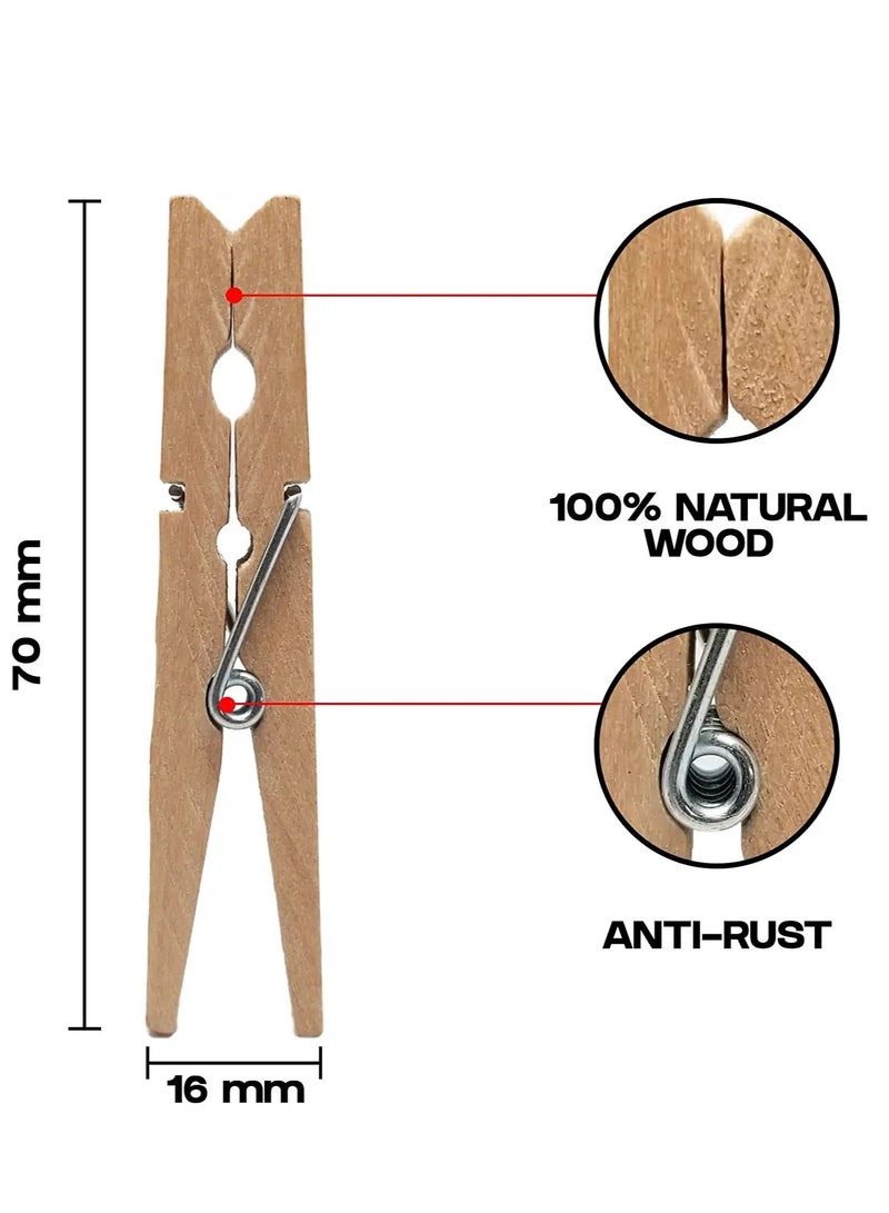 بامير 40 قطعة من مشابك الغسيل الخشبية، أوتاد ملابس من الخيزران الطبيعي، مضادة للصدأ والرطوبة، دبابيس خشبية متينة، مشابك ملابس متينة مع حاملات قبضة قوية لتجفيف قماش الغسيل. - Image 2