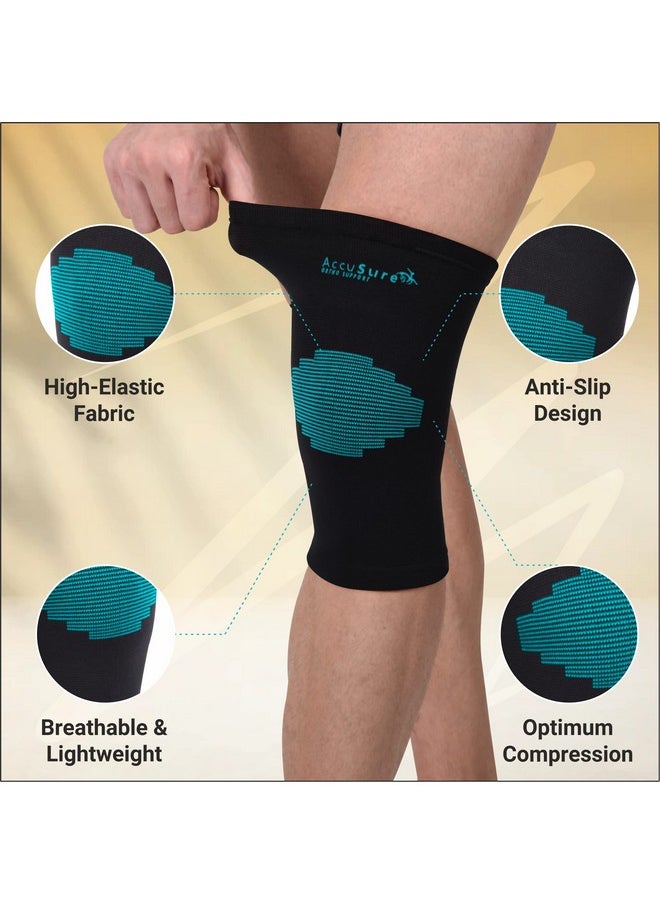 AccuSure - AccuSure Knee Brace Compression Sleeve- Best Support for Arthritis, Gym, Running, Basketball, Meniscus Tear, Sports, Joint Pain Relief, Injury Recovery For Men, Women|Pair - Image 1