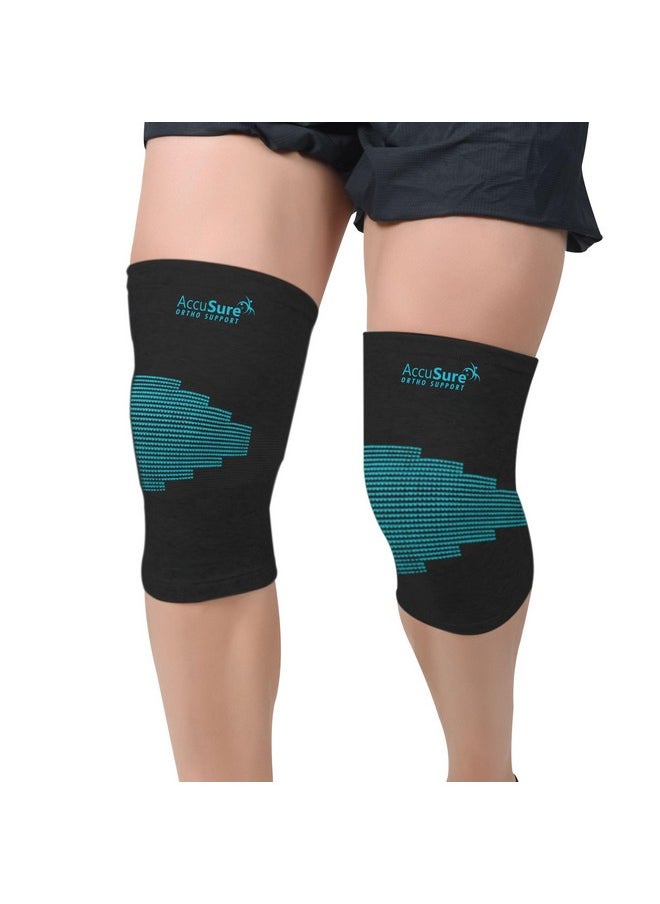 AccuSure - AccuSure Knee Brace Compression Sleeve- Best Support for Arthritis, Gym, Running, Basketball, Meniscus Tear, Sports, Joint Pain Relief, Injury Recovery For Men, Women|Pair - Image 1