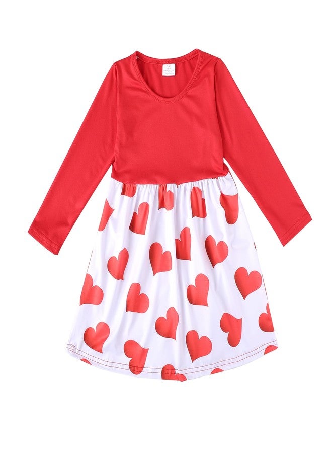 DACSOIT Valentines Toddler Girl Dress Love Hearts Print Ruffle Long Sleeve Casual Dress 3-8Y, Big Hearts, 6-7 Years - Image 2