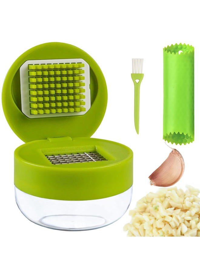 Deftomo Garlic Press Stainless Steel, Garlic Mincer Tool with Storage Container, Garlic Chopper with Peeler Skin and Cleaning Brush - Image 1